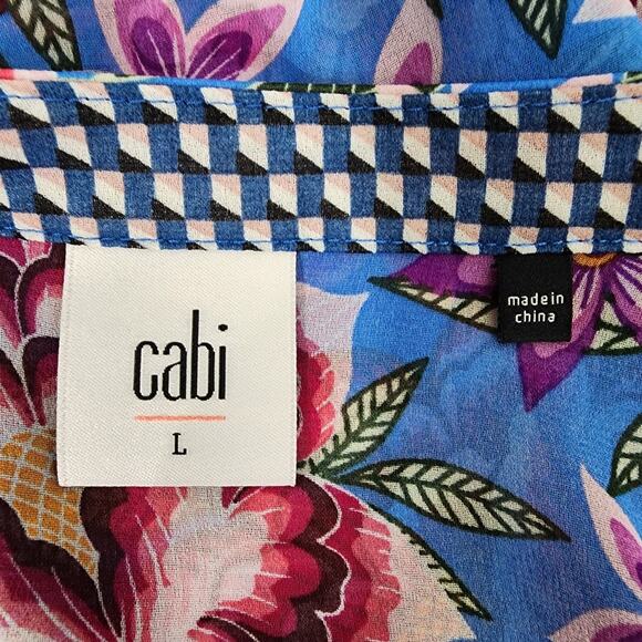 CAbi Dress Womens Large Primrose Blue Floral Knee Length Balloon Sleeve Cover Up - Picture 7 of 9